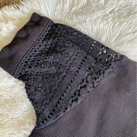 Zara Basic Top Navy Blue Crochet Short Sleeve Lightweight Gauzy Size Small - Picture 2 of 7